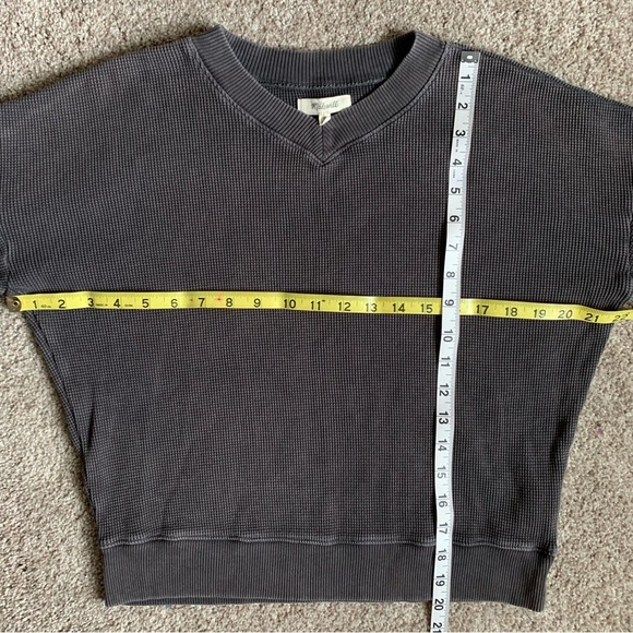 Madewell Women’s Waffle Knit Thermal Boxy Sweatshirt Tee Black Coal Small - Picture 6 of 10